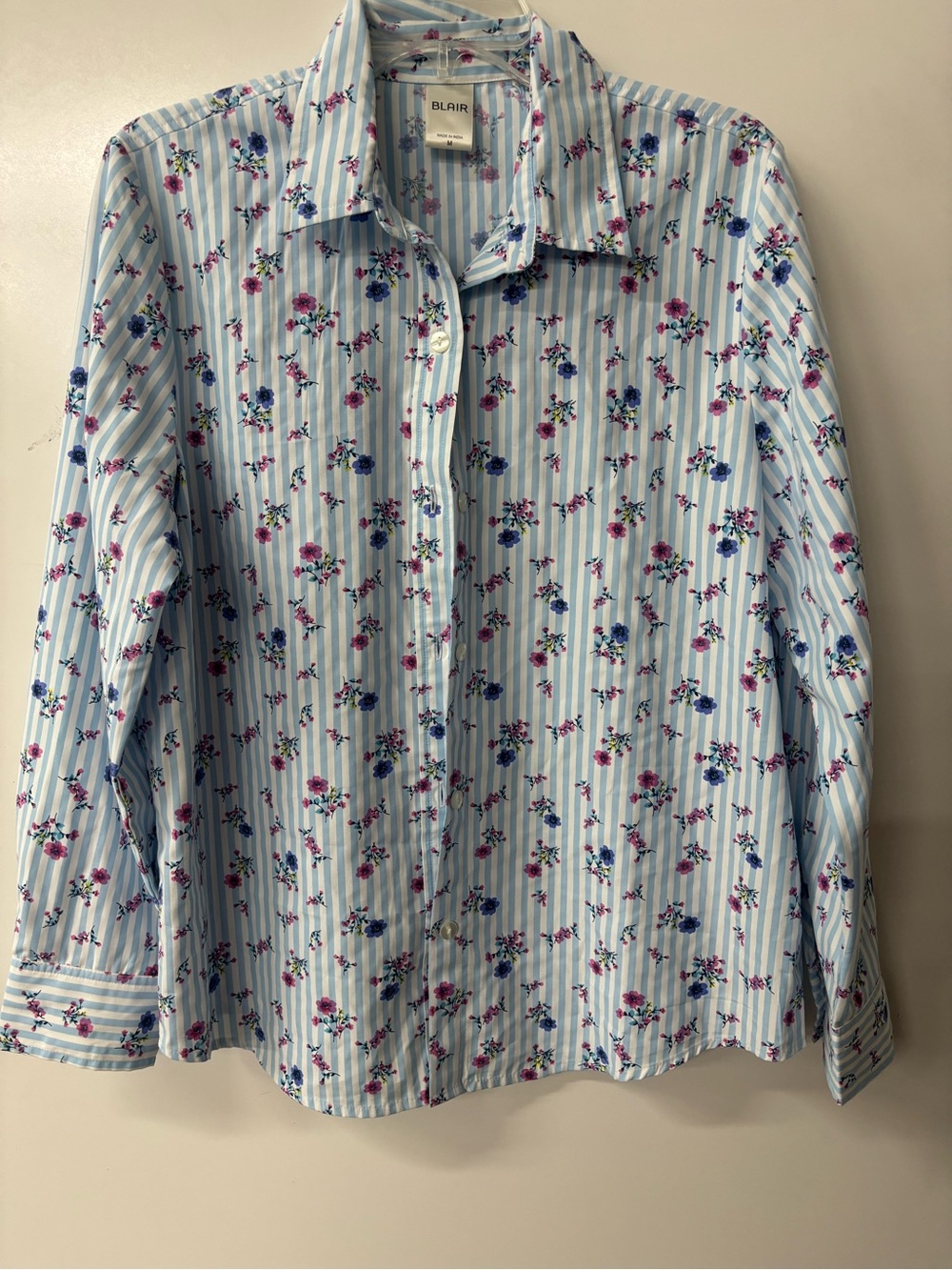 Blair Light Blue & White Striped Floral Button-Down Shirt
